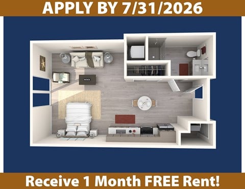 Floor plan for studio, 1 bath, 511 sqft